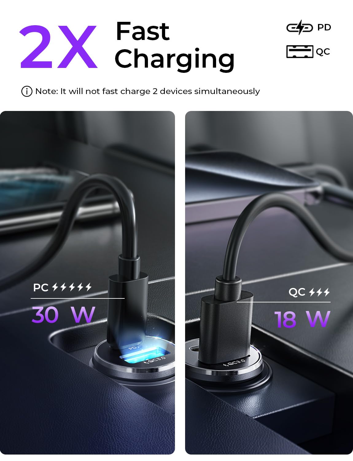 LISEN 54W Car Phone Charger USB C, Cigarette Lighter Adapter
