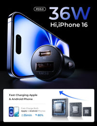Thumbnail for LISEN 54W Car Phone Charger USB C, Cigarette Lighter Adapter