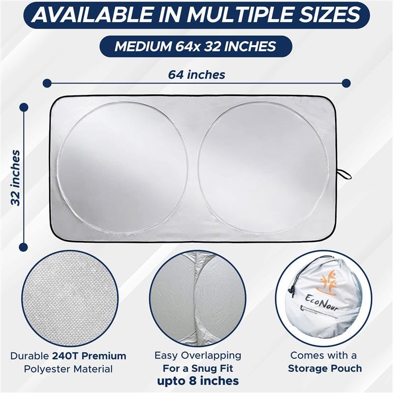 EcoNour Car Windshield Sunshade |UV Reflective Windshield Cover Sun Shade