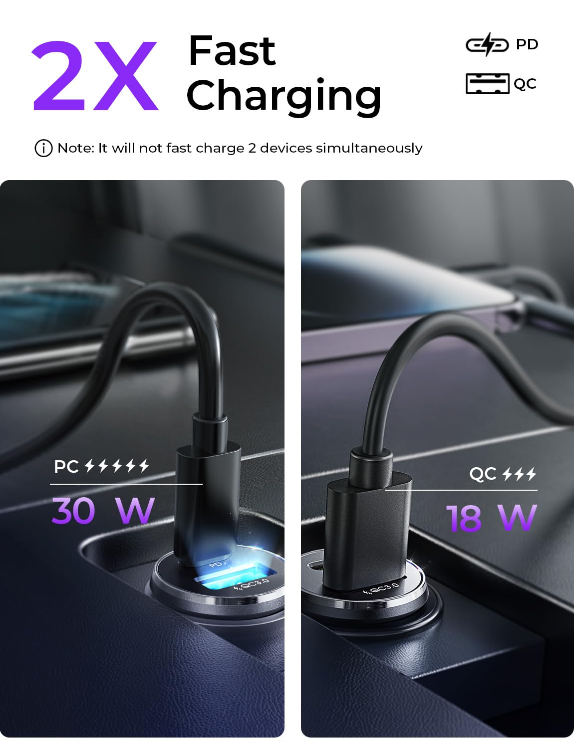 LISEN 54W Car Phone Charger USB C, Cigarette Lighter Adapter