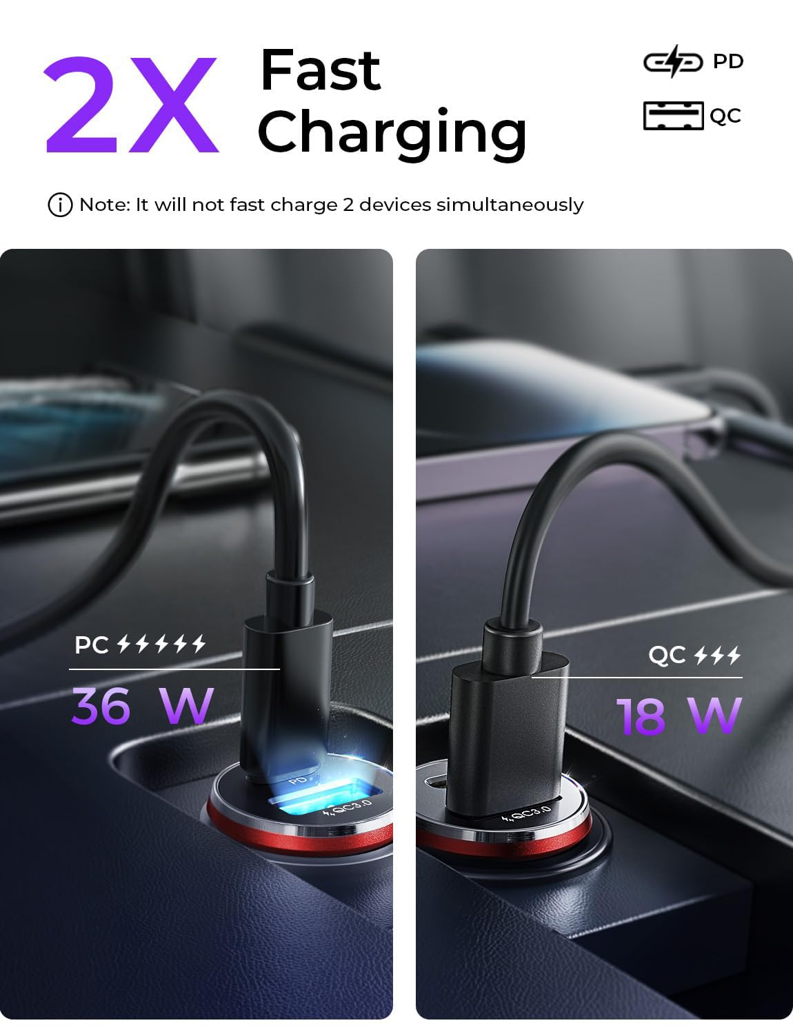 LISEN 54W Car Phone Charger USB C, Cigarette Lighter Adapter