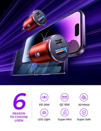 Thumbnail for LISEN 54W Car Phone Charger USB C, Cigarette Lighter Adapter