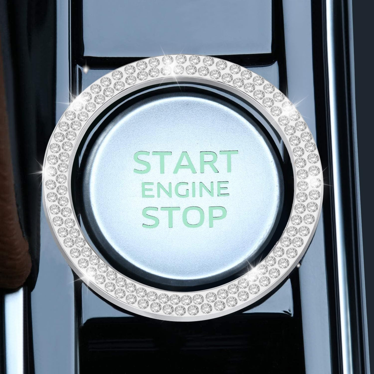 LivTee 2 PCS Crystal Double Rhinestone Car Engine Start Stop Decoration Ring