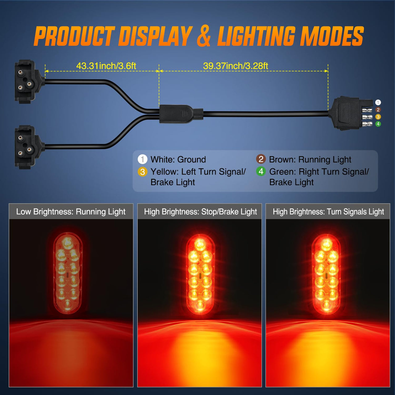 Nilight Trailer Tail Light Bar with 3-in-1 Running Stop Turn Signals Brake Lights
