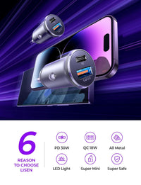 Thumbnail for LISEN 54W Car Phone Charger USB C, Cigarette Lighter Adapter
