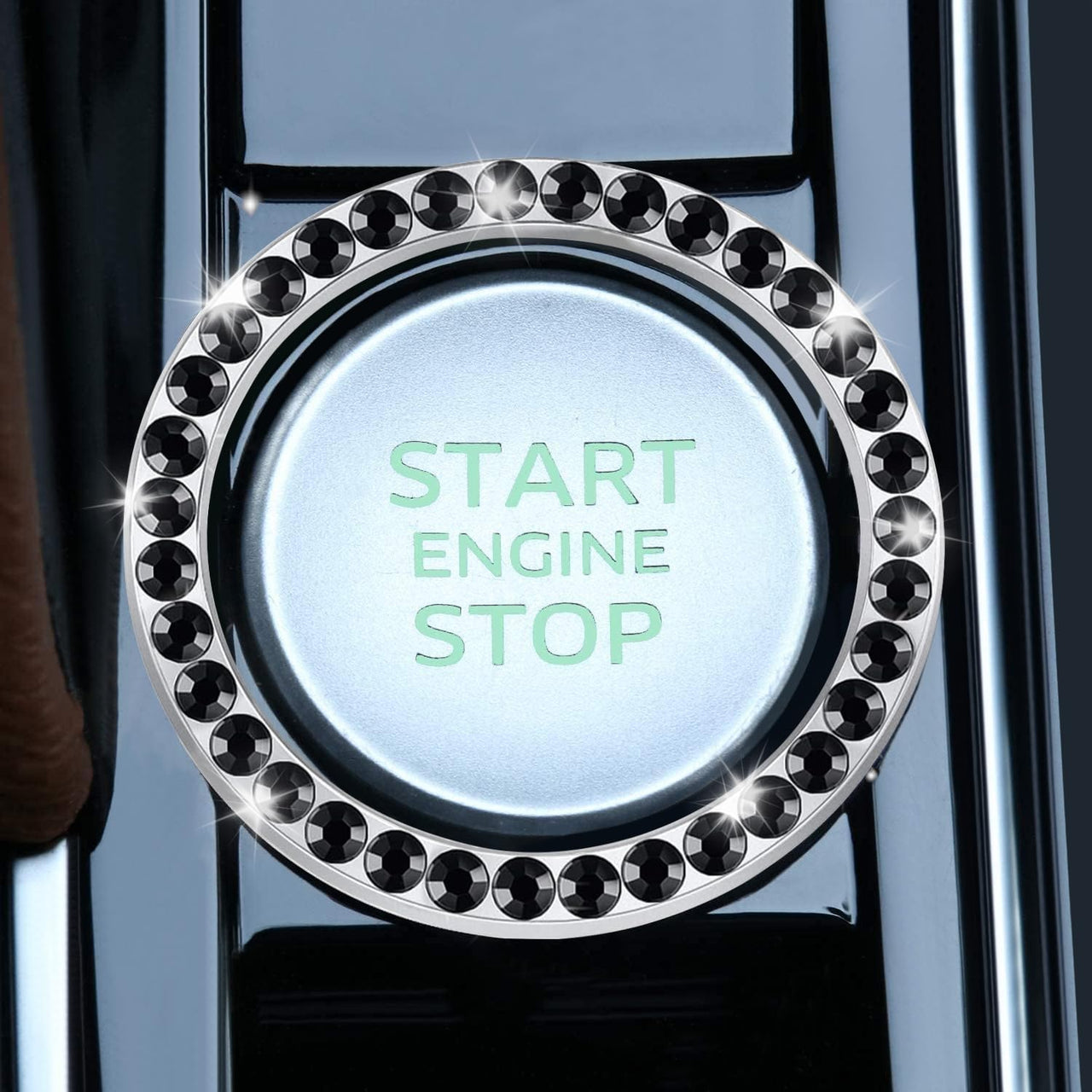 LivTee 2 PCS Crystal Double Rhinestone Car Engine Start Stop Decoration Ring