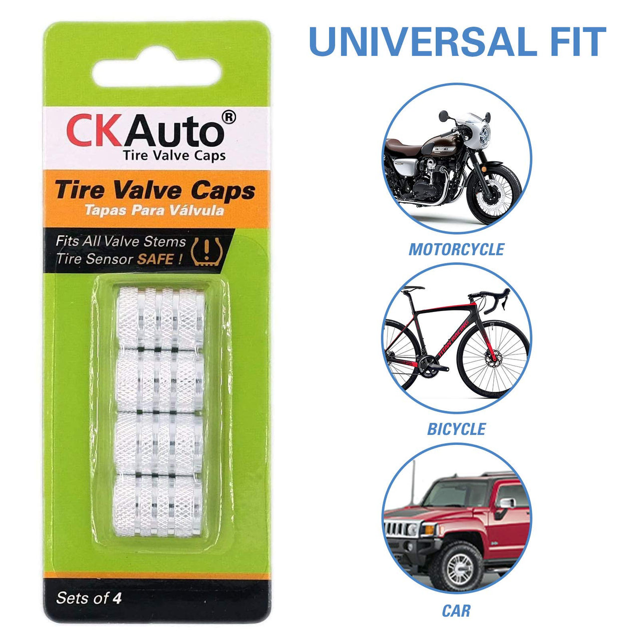 CKAuto Tire Valve Stem Caps, Silver