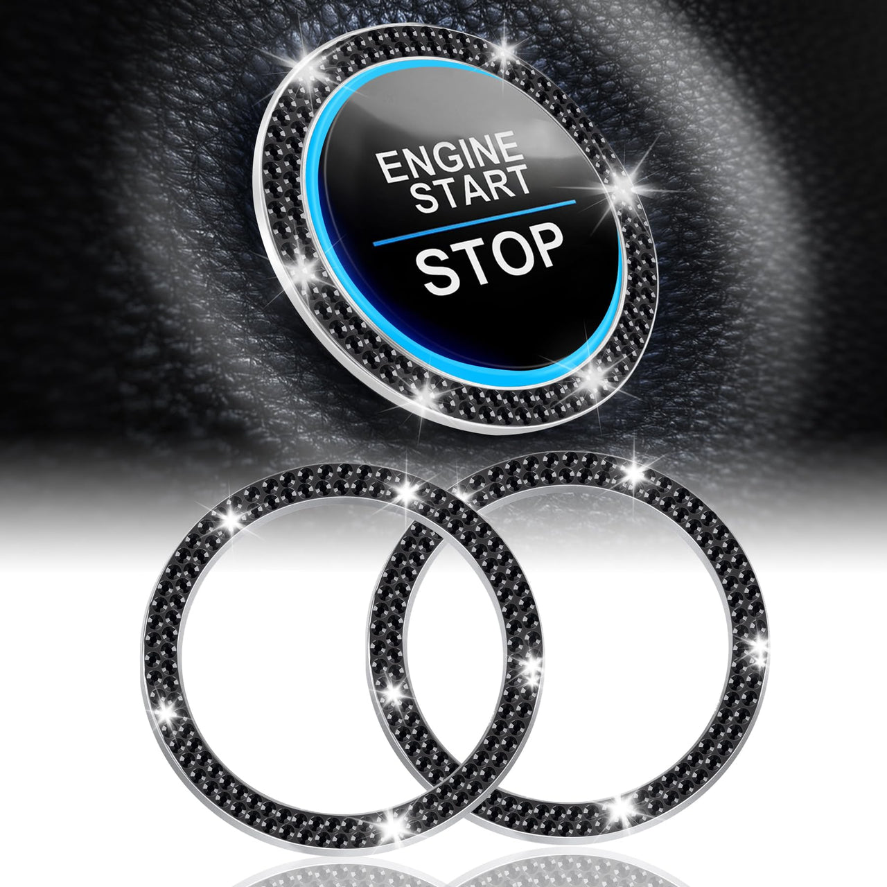LivTee 2 PCS Crystal Double Rhinestone Car Engine Start Stop Decoration Ring