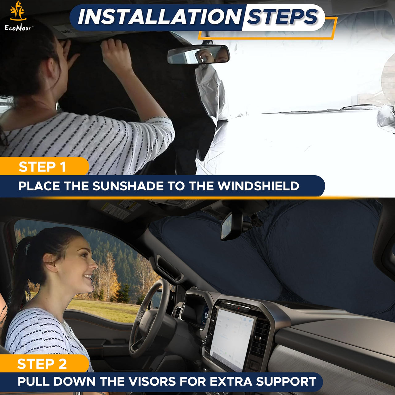EcoNour Car Windshield Sunshade |UV Reflective Windshield Cover Sun Shade