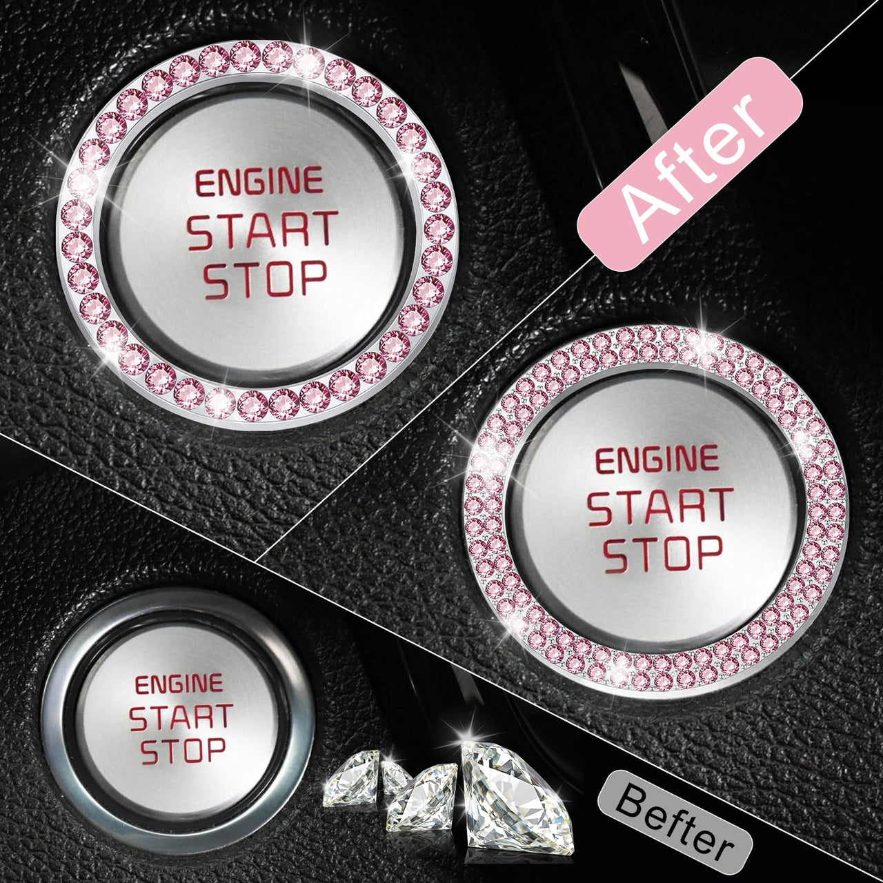 LivTee 2 PCS Crystal Double Rhinestone Car Engine Start Stop Decoration Ring