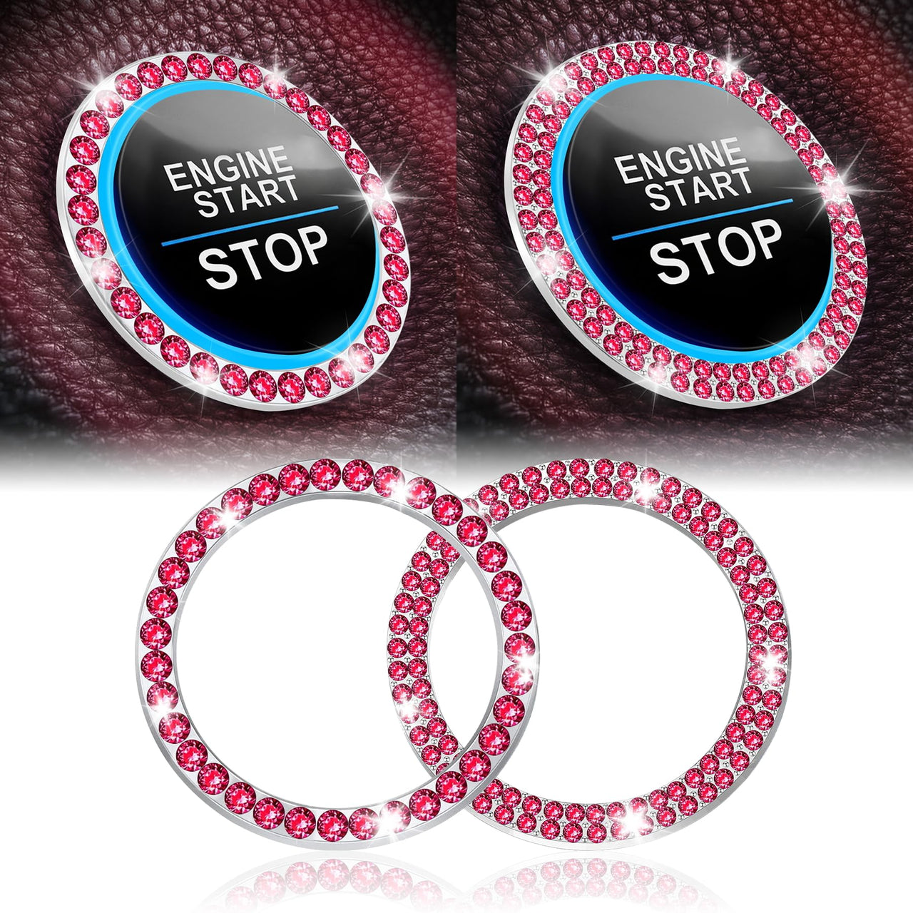 LivTee 2 PCS Crystal Double Rhinestone Car Engine Start Stop Decoration Ring