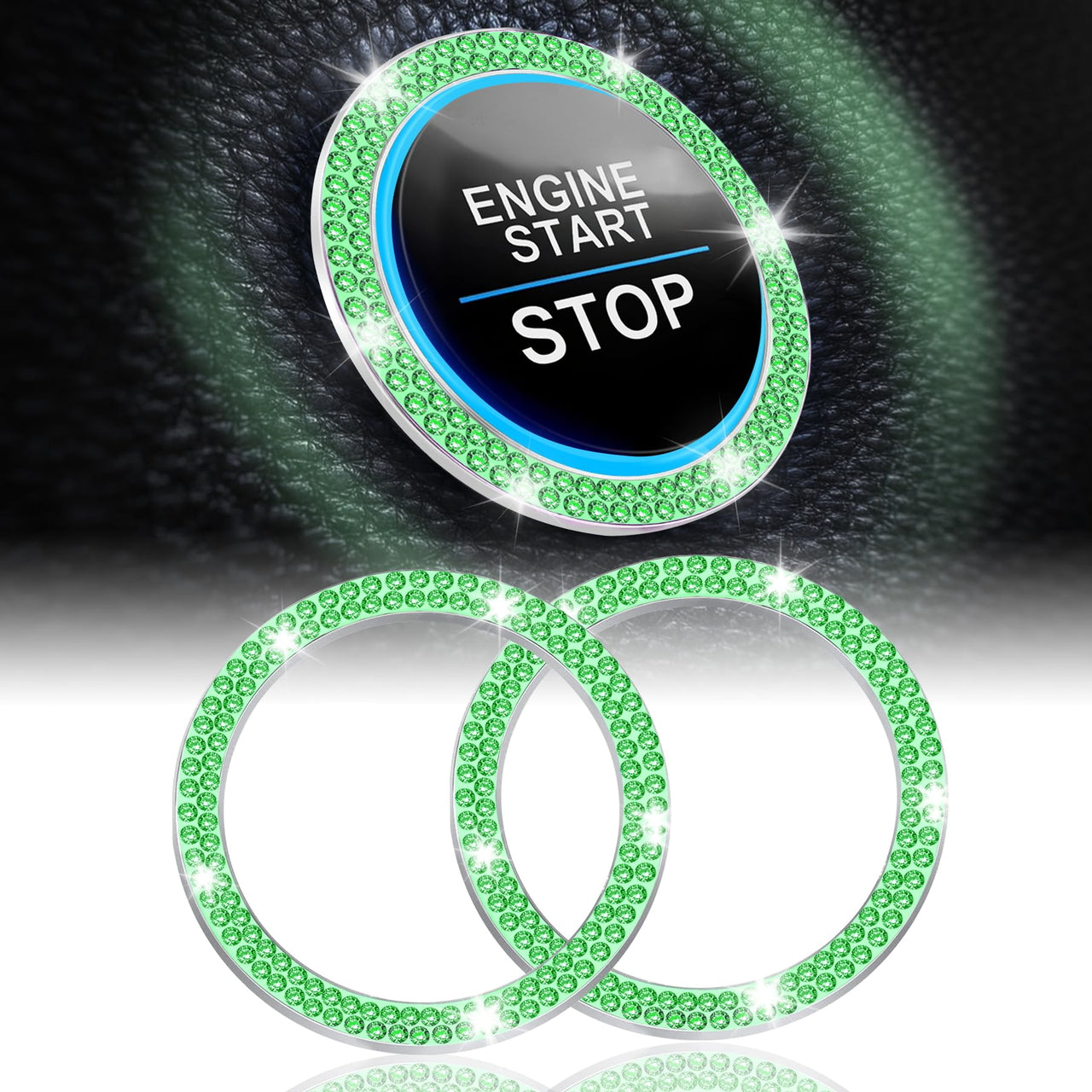 LivTee 2 PCS Crystal Double Rhinestone Car Engine Start Stop Decoration Ring