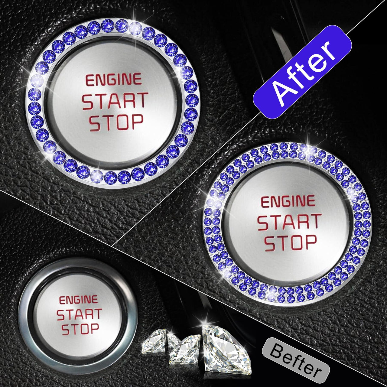 LivTee 2 PCS Crystal Double Rhinestone Car Engine Start Stop Decoration Ring