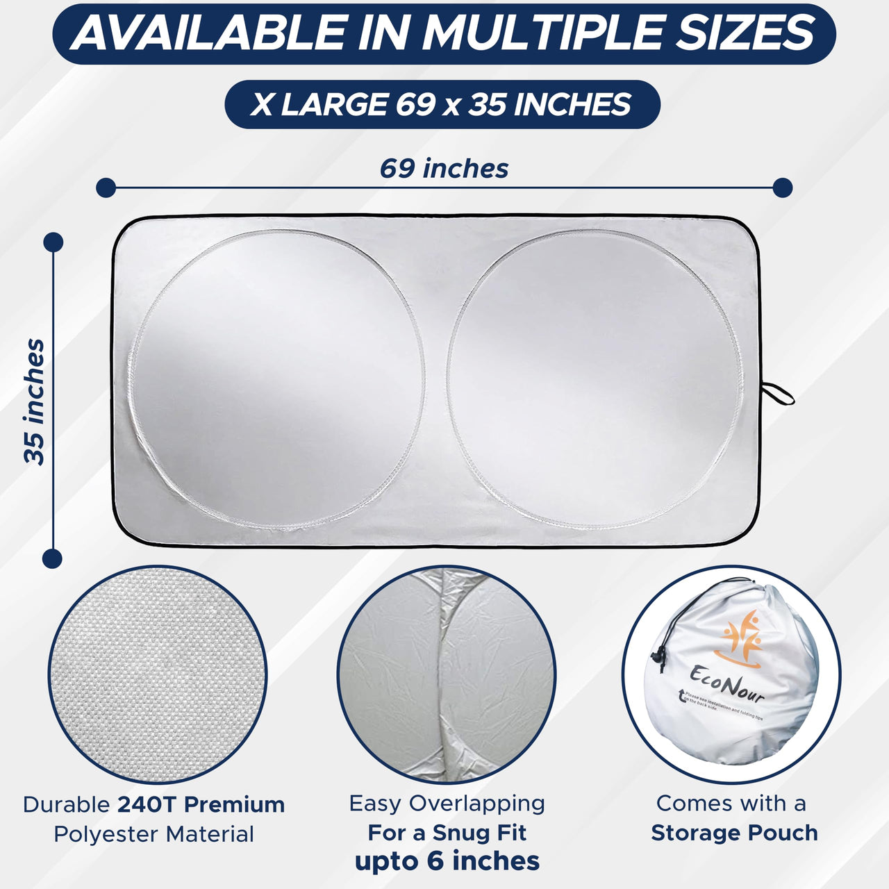 EcoNour Car Windshield Sunshade |UV Reflective Windshield Cover Sun Shade