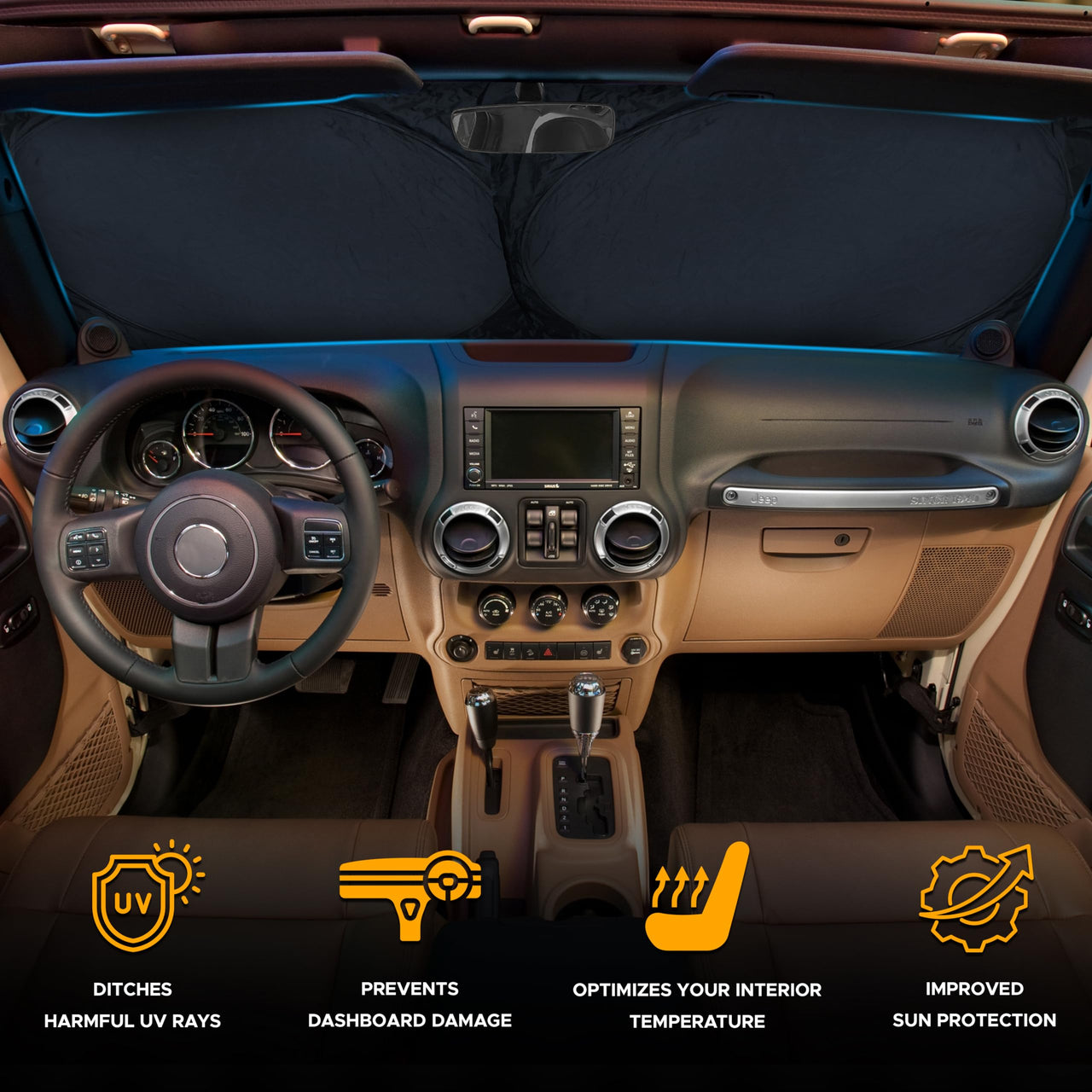 EcoNour Car Windshield Sunshade |UV Reflective Windshield Cover Sun Shade