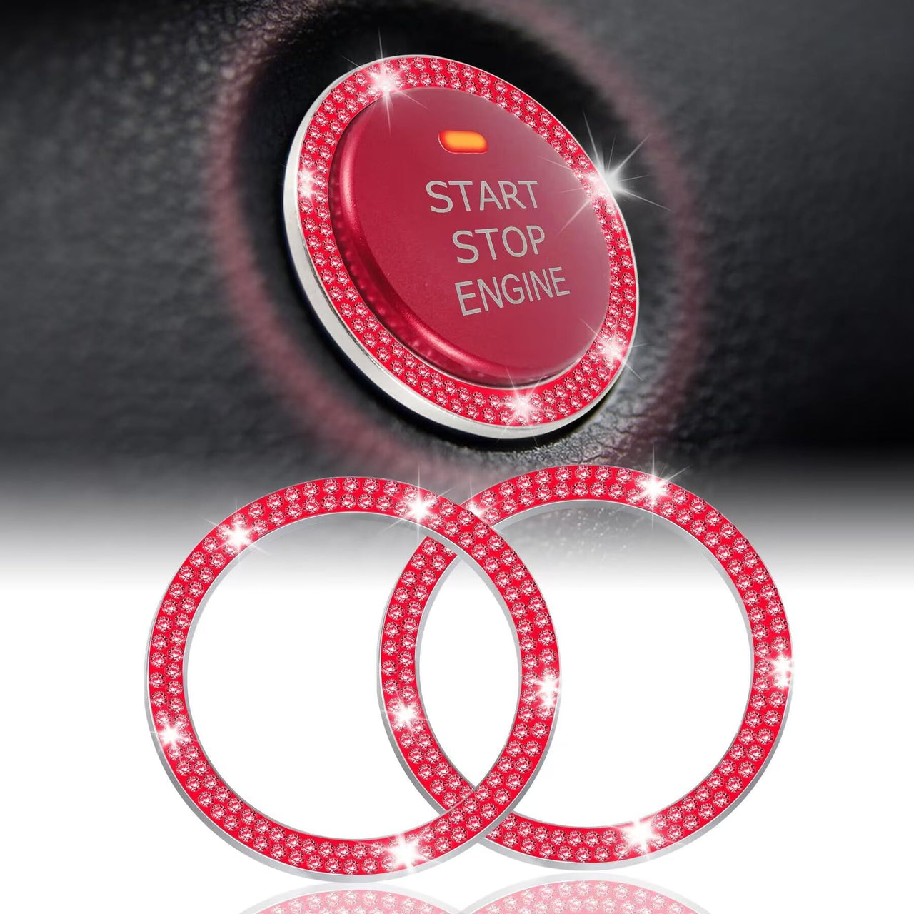 LivTee 2 PCS Crystal Double Rhinestone Car Engine Start Stop Decoration Ring