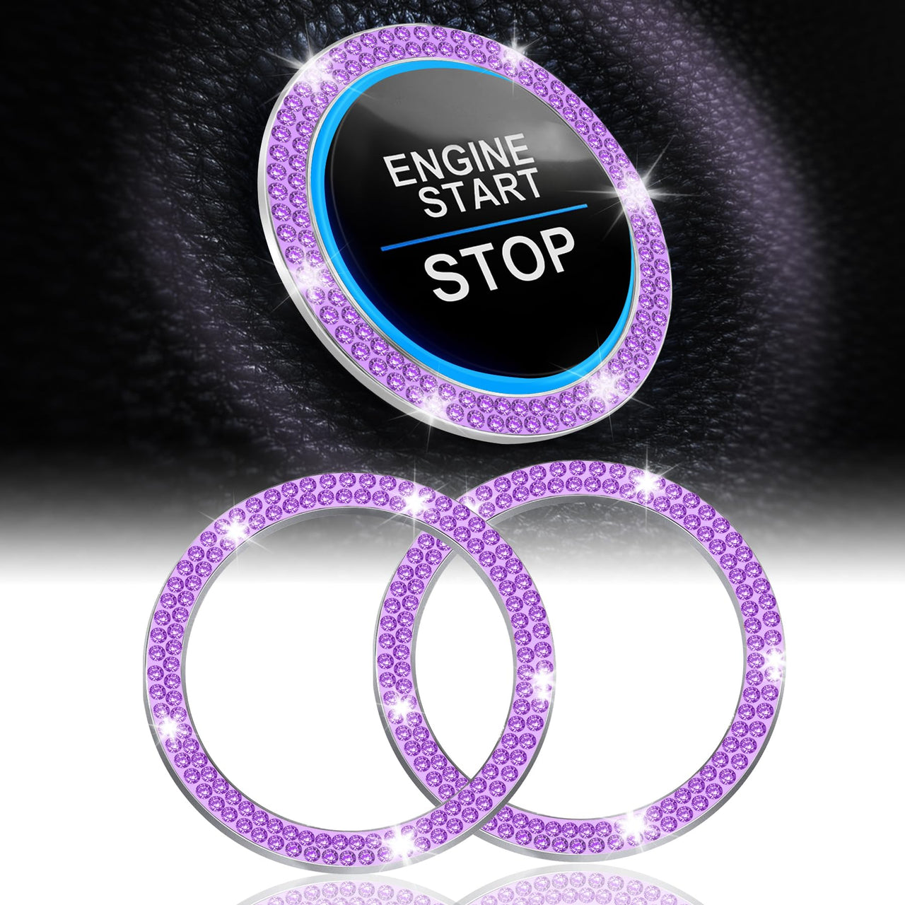 LivTee 2 PCS Crystal Double Rhinestone Car Engine Start Stop Decoration Ring