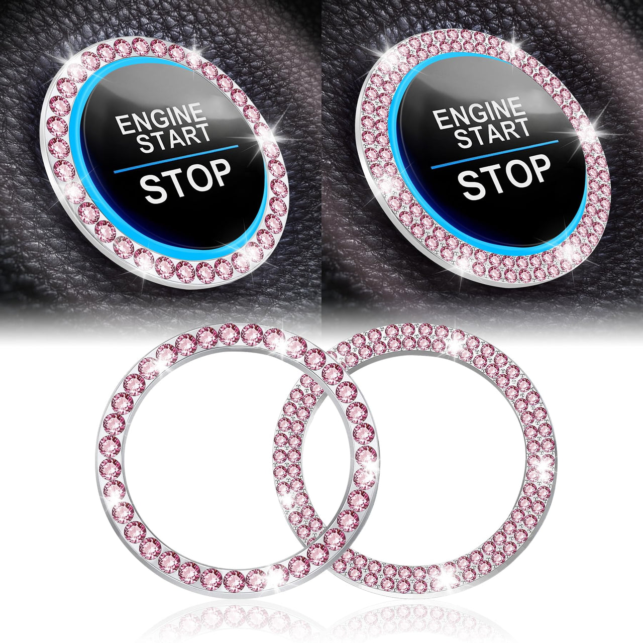 LivTee 2 PCS Crystal Double Rhinestone Car Engine Start Stop Decoration Ring