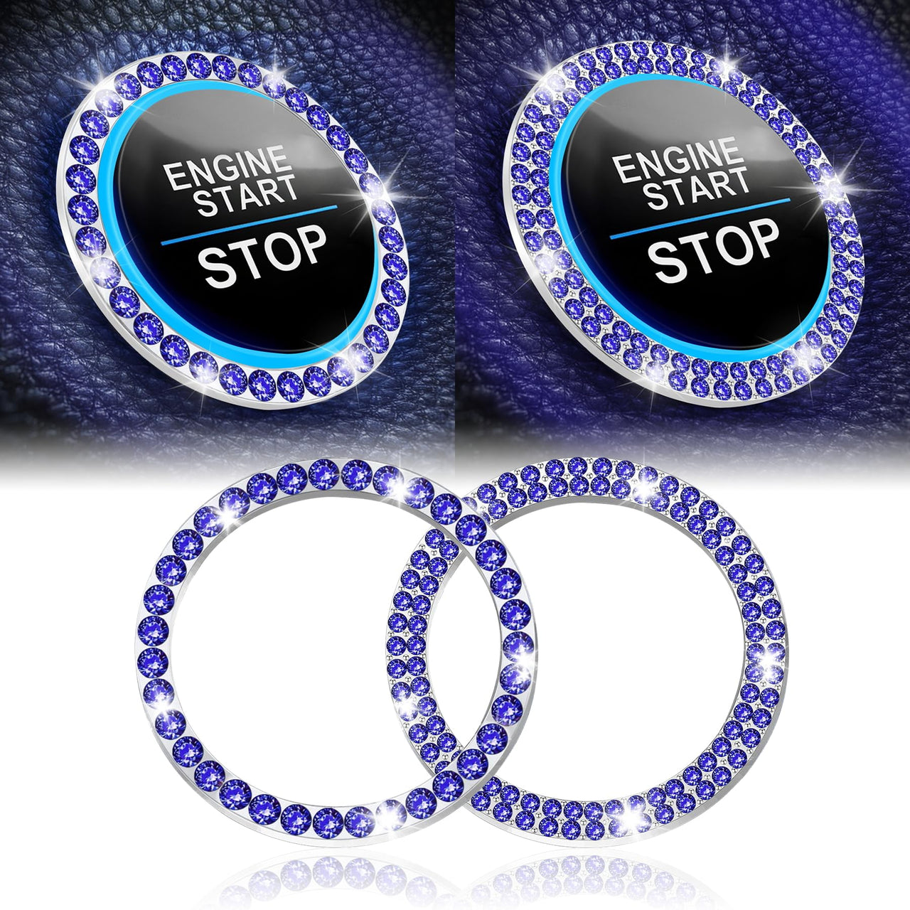 LivTee 2 PCS Crystal Double Rhinestone Car Engine Start Stop Decoration Ring