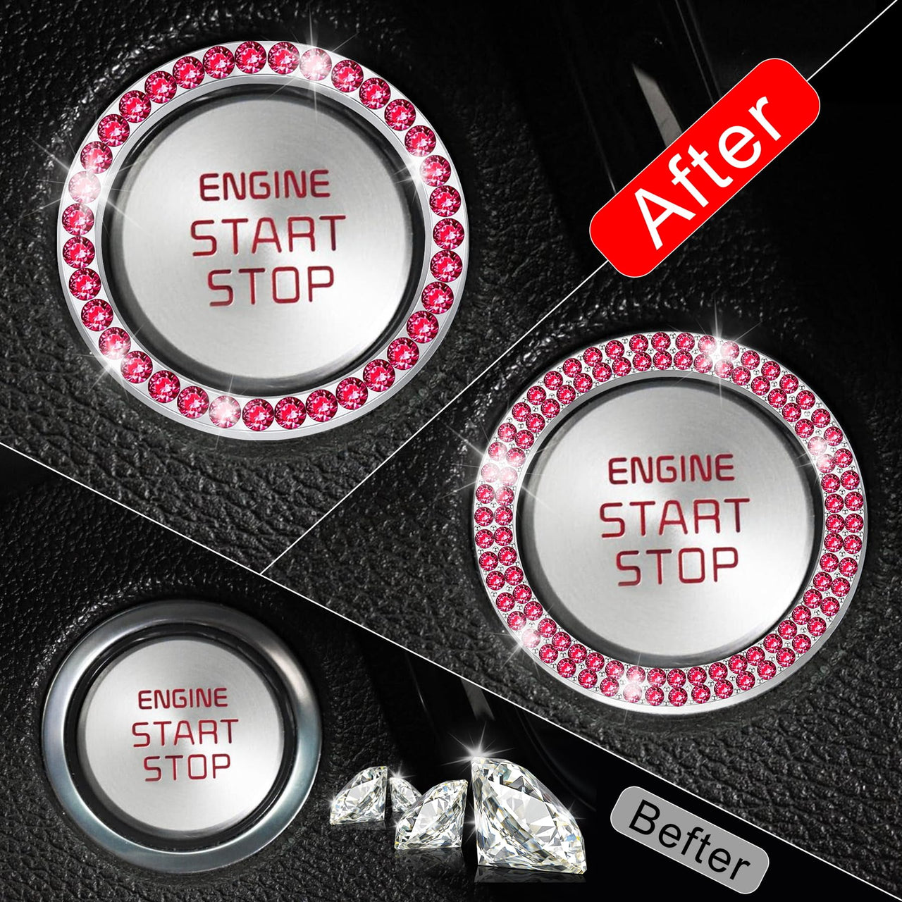 LivTee 2 PCS Crystal Double Rhinestone Car Engine Start Stop Decoration Ring