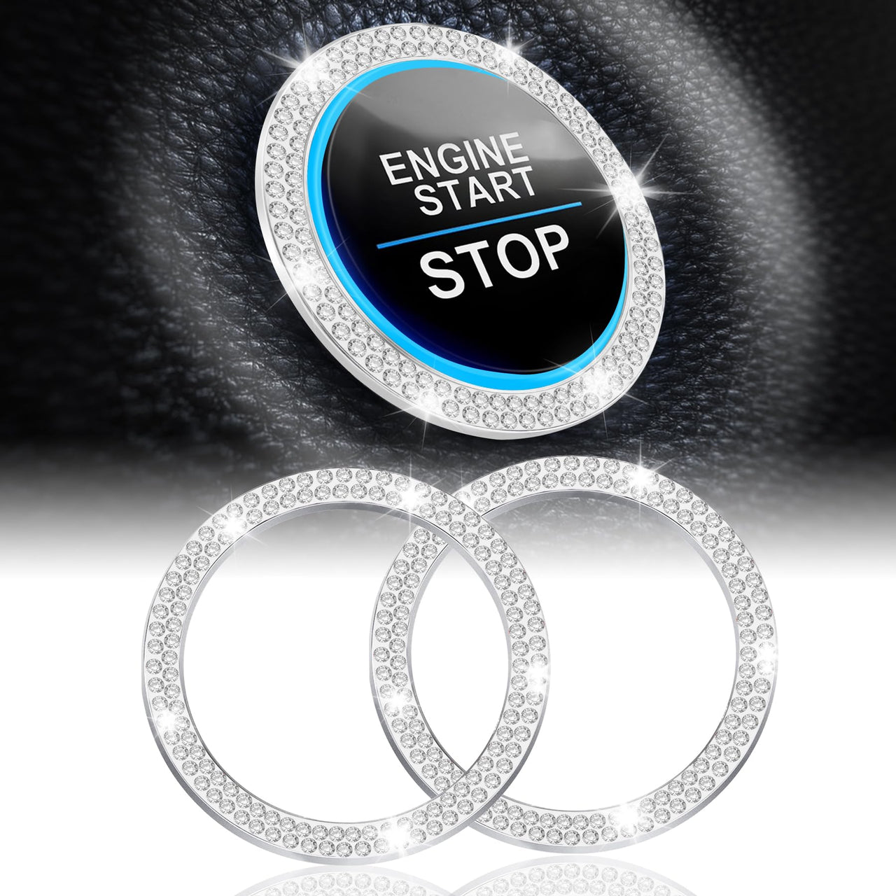 LivTee 2 PCS Crystal Double Rhinestone Car Engine Start Stop Decoration Ring