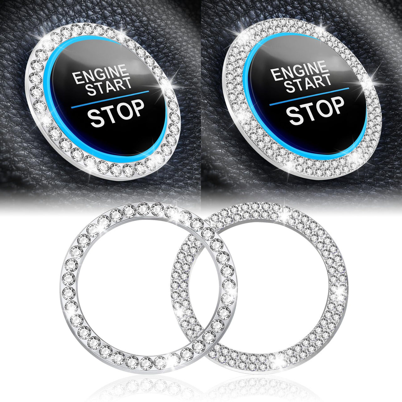 LivTee 2 PCS Crystal Double Rhinestone Car Engine Start Stop Decoration Ring