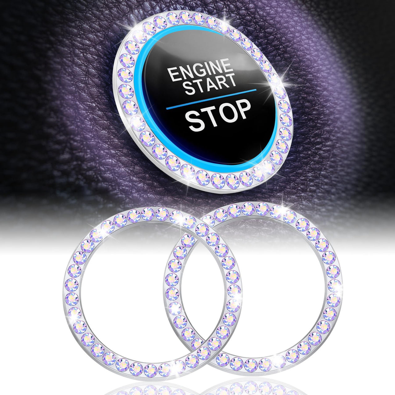 LivTee 2 PCS Crystal Double Rhinestone Car Engine Start Stop Decoration Ring