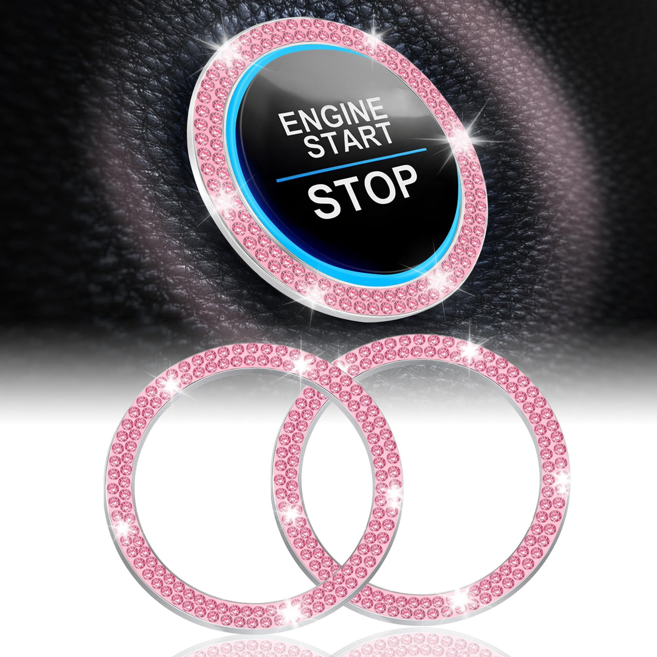 LivTee 2 PCS Crystal Double Rhinestone Car Engine Start Stop Decoration Ring
