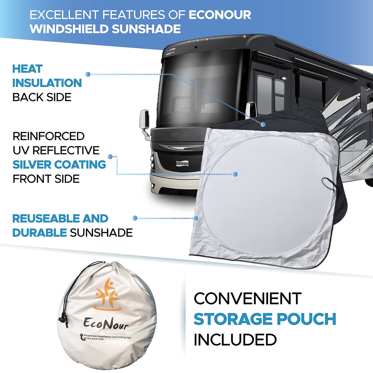 EcoNour Car Windshield Sunshade |UV Reflective Windshield Cover Sun Shade