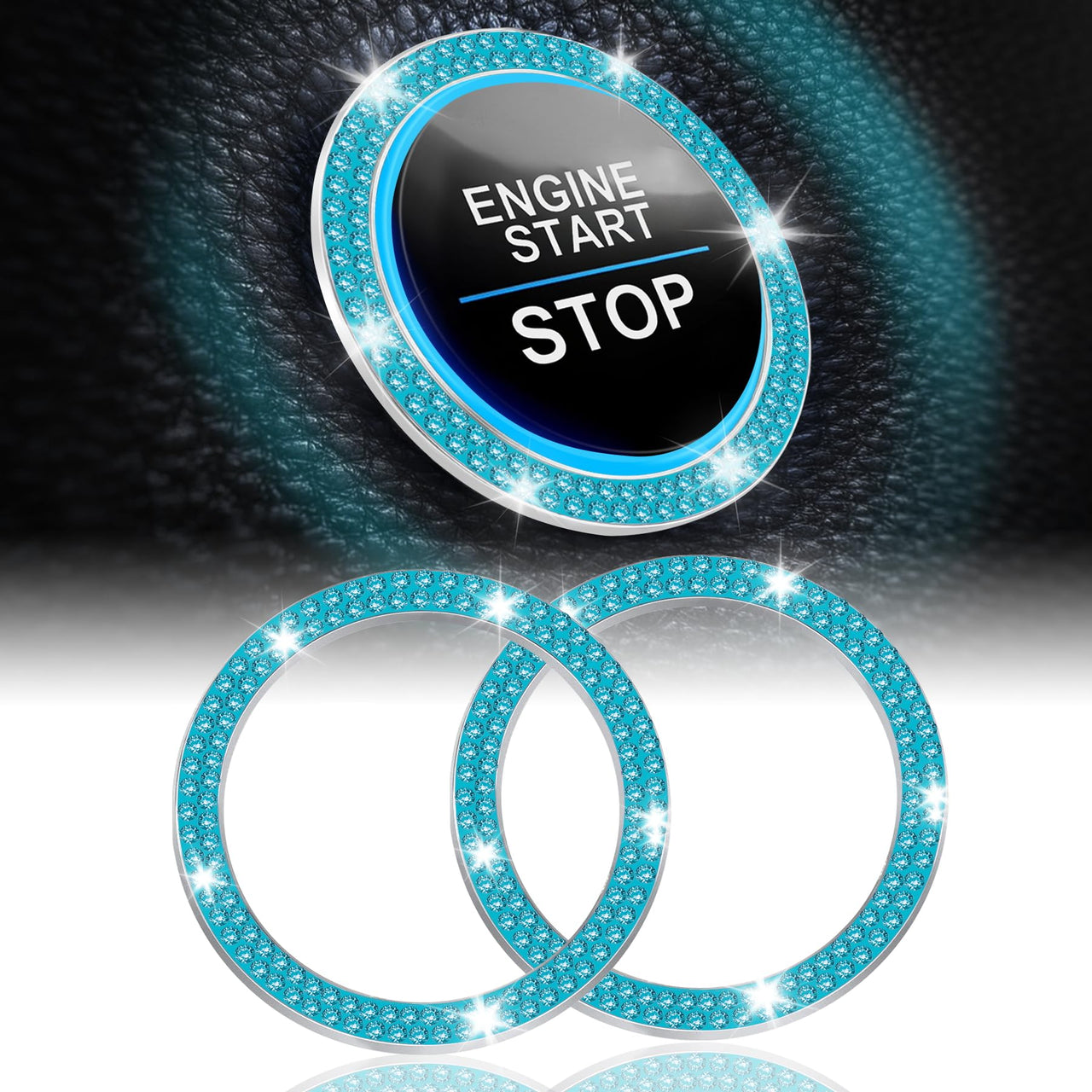 LivTee 2 PCS Crystal Double Rhinestone Car Engine Start Stop Decoration Ring