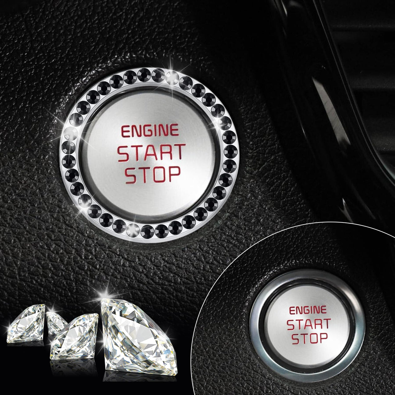 LivTee 2 PCS Crystal Double Rhinestone Car Engine Start Stop Decoration Ring