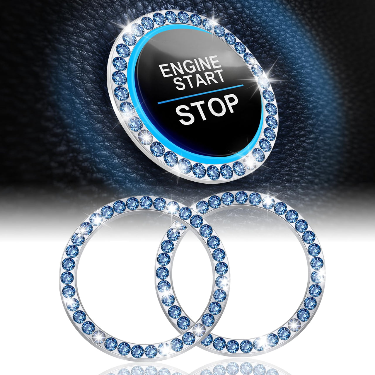 LivTee 2 PCS Crystal Double Rhinestone Car Engine Start Stop Decoration Ring
