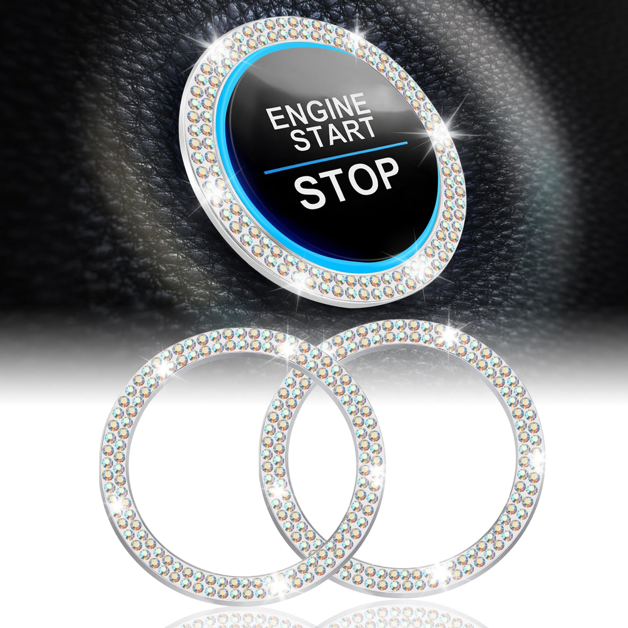 LivTee 2 PCS Crystal Double Rhinestone Car Engine Start Stop Decoration Ring