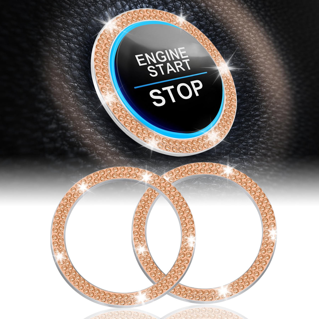 LivTee 2 PCS Crystal Double Rhinestone Car Engine Start Stop Decoration Ring