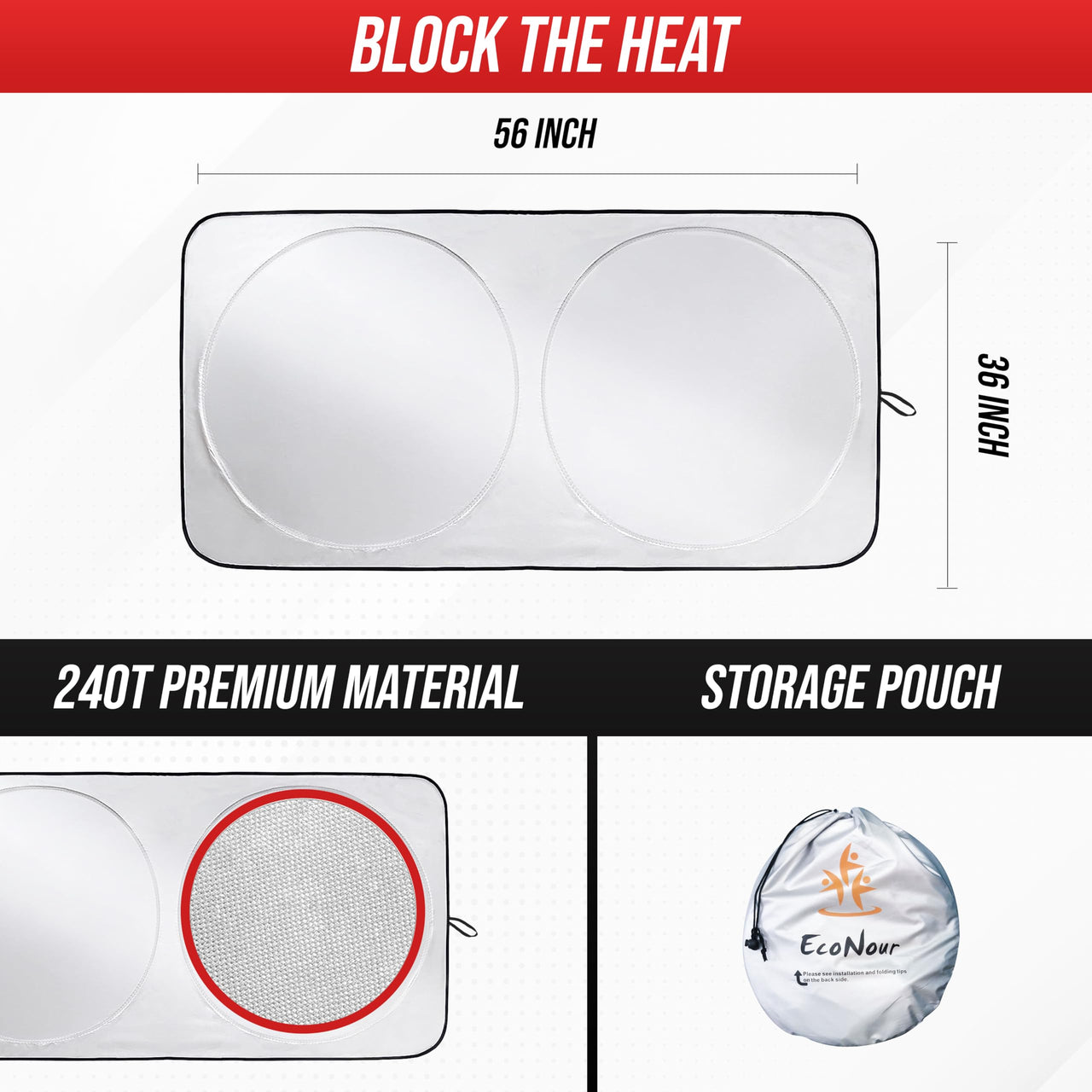 EcoNour Car Windshield Sunshade |UV Reflective Windshield Cover Sun Shade