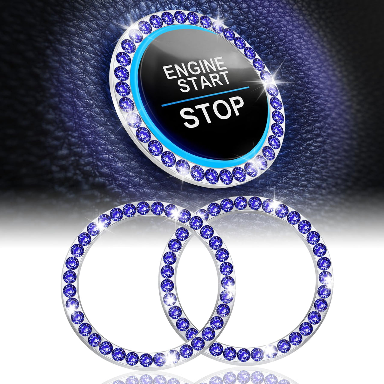 LivTee 2 PCS Crystal Double Rhinestone Car Engine Start Stop Decoration Ring