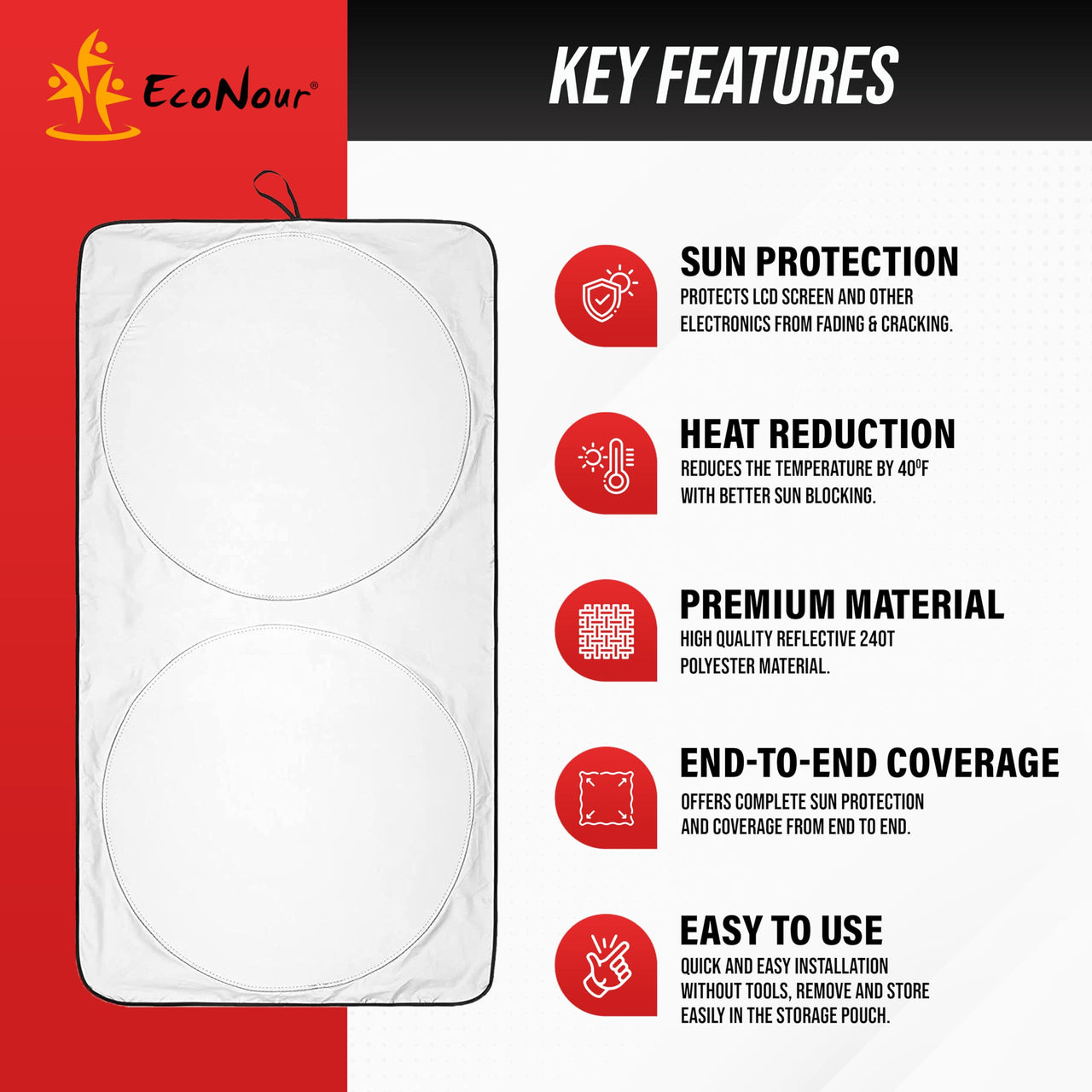 EcoNour Car Windshield Sunshade |UV Reflective Windshield Cover Sun Shade
