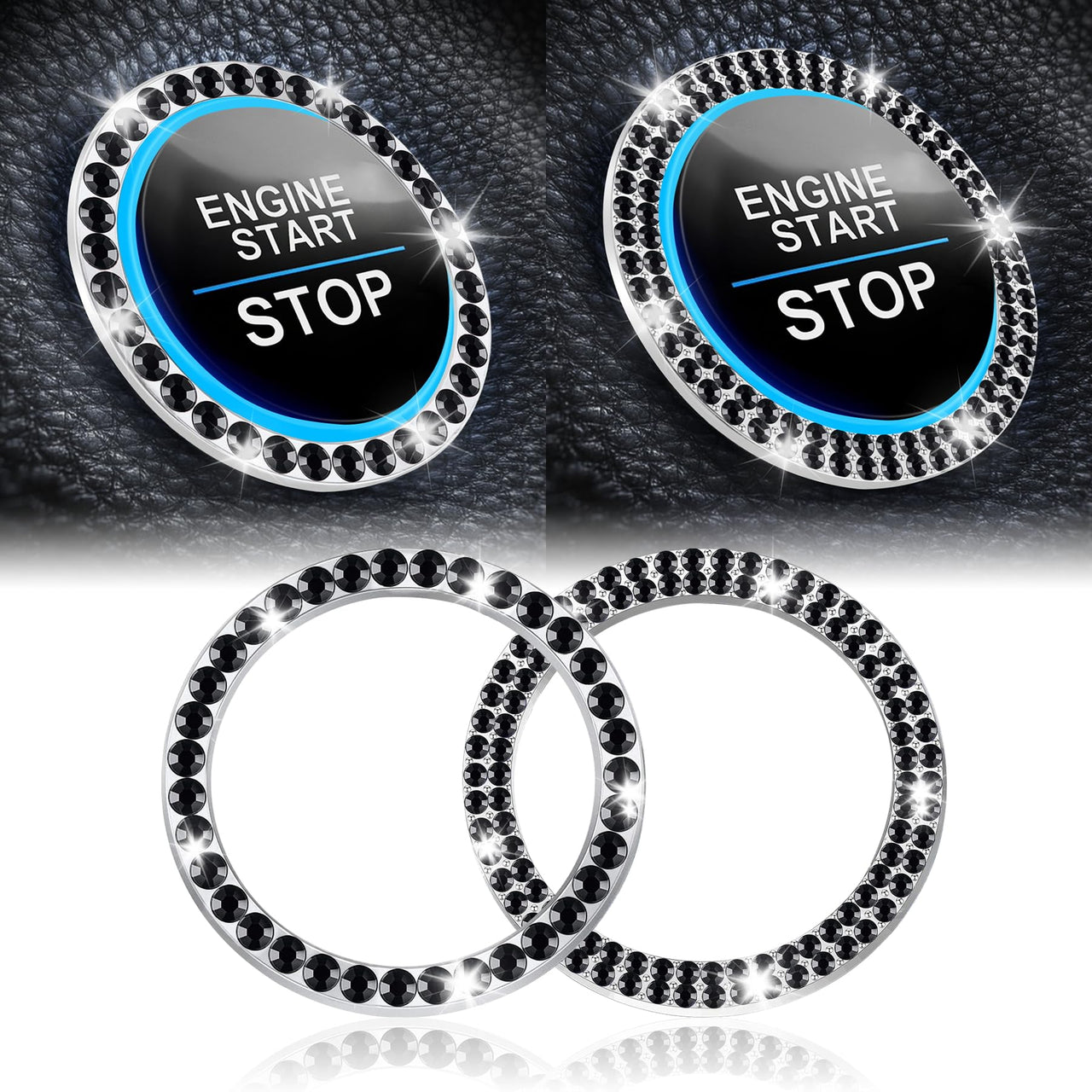 LivTee 2 PCS Crystal Double Rhinestone Car Engine Start Stop Decoration Ring