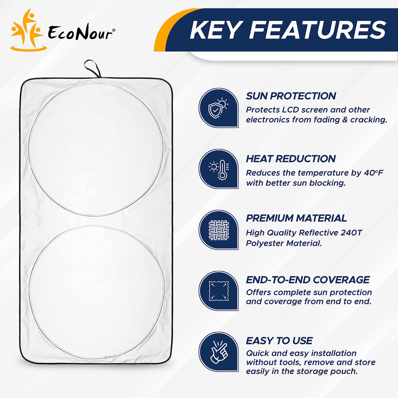EcoNour Car Windshield Sunshade |UV Reflective Windshield Cover Sun Shade