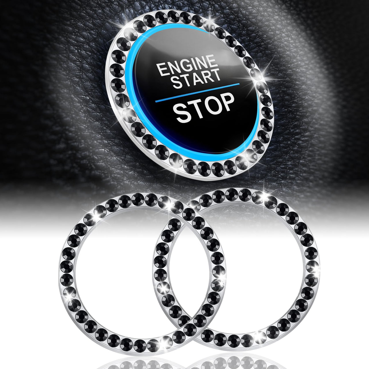 LivTee 2 PCS Crystal Double Rhinestone Car Engine Start Stop Decoration Ring