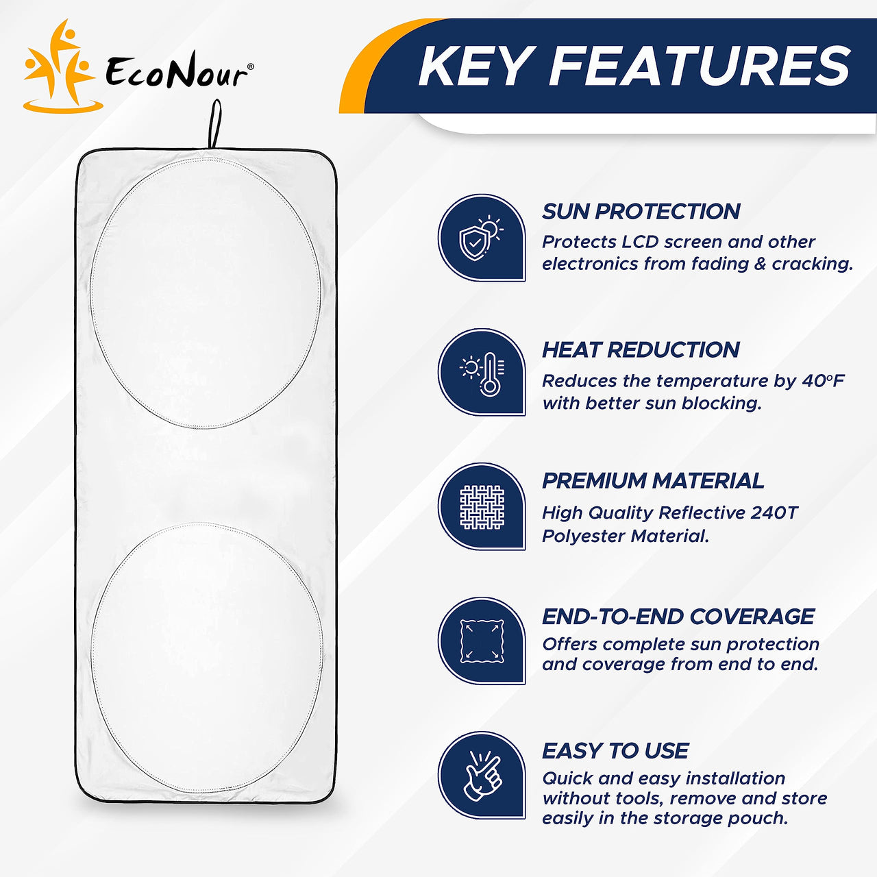 EcoNour Car Windshield Sunshade |UV Reflective Windshield Cover Sun Shade