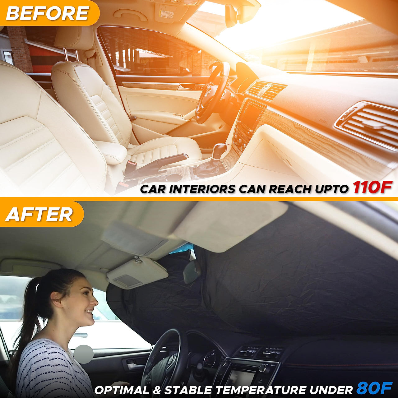 EcoNour Car Windshield Sunshade |UV Reflective Windshield Cover Sun Shade