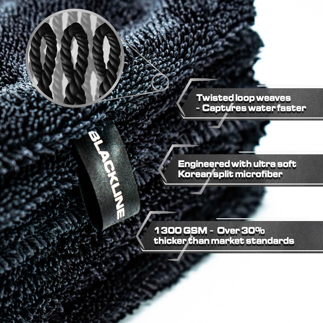 Blackline Drying Towel #1 Rated Car Drying Towel for Car Detailing Streak Free