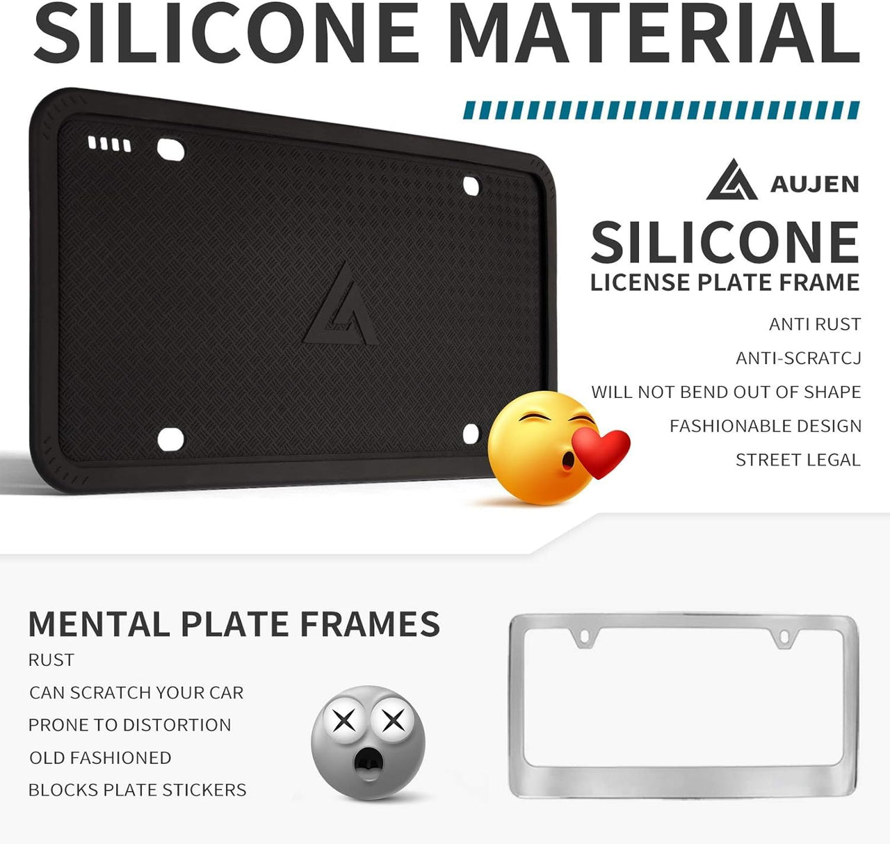 Aujen Silicone License Plate Frames Black