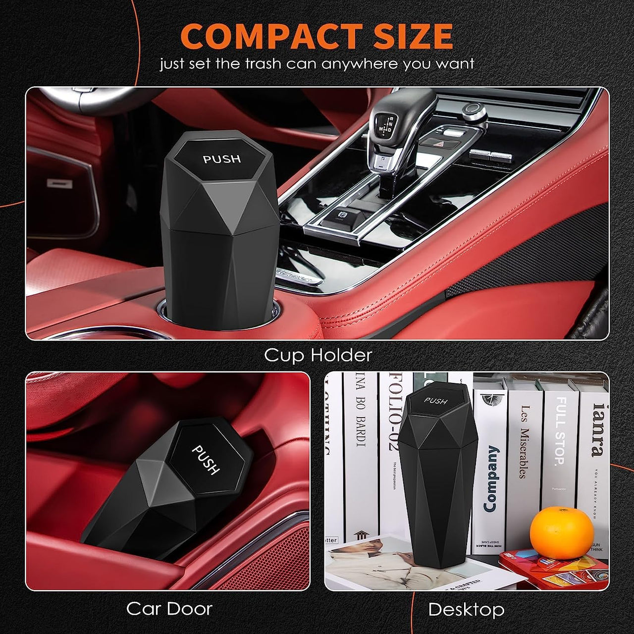 HOTOR Car Trash Can with Lid - 2 Pack